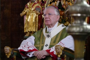 arcybiskup jędraszewski zasiadający na katedrze 